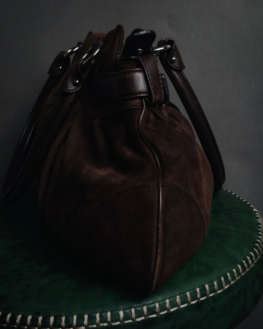"Salvatore Ferragamo" 00’s suede gancini gathered bowling bag