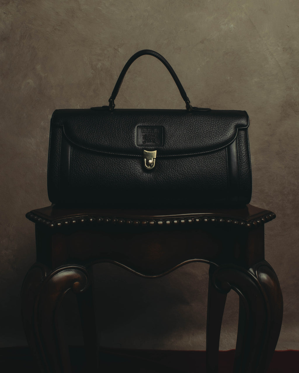 "Burberrys" 80's-90's Classic black leather top-handle handbag