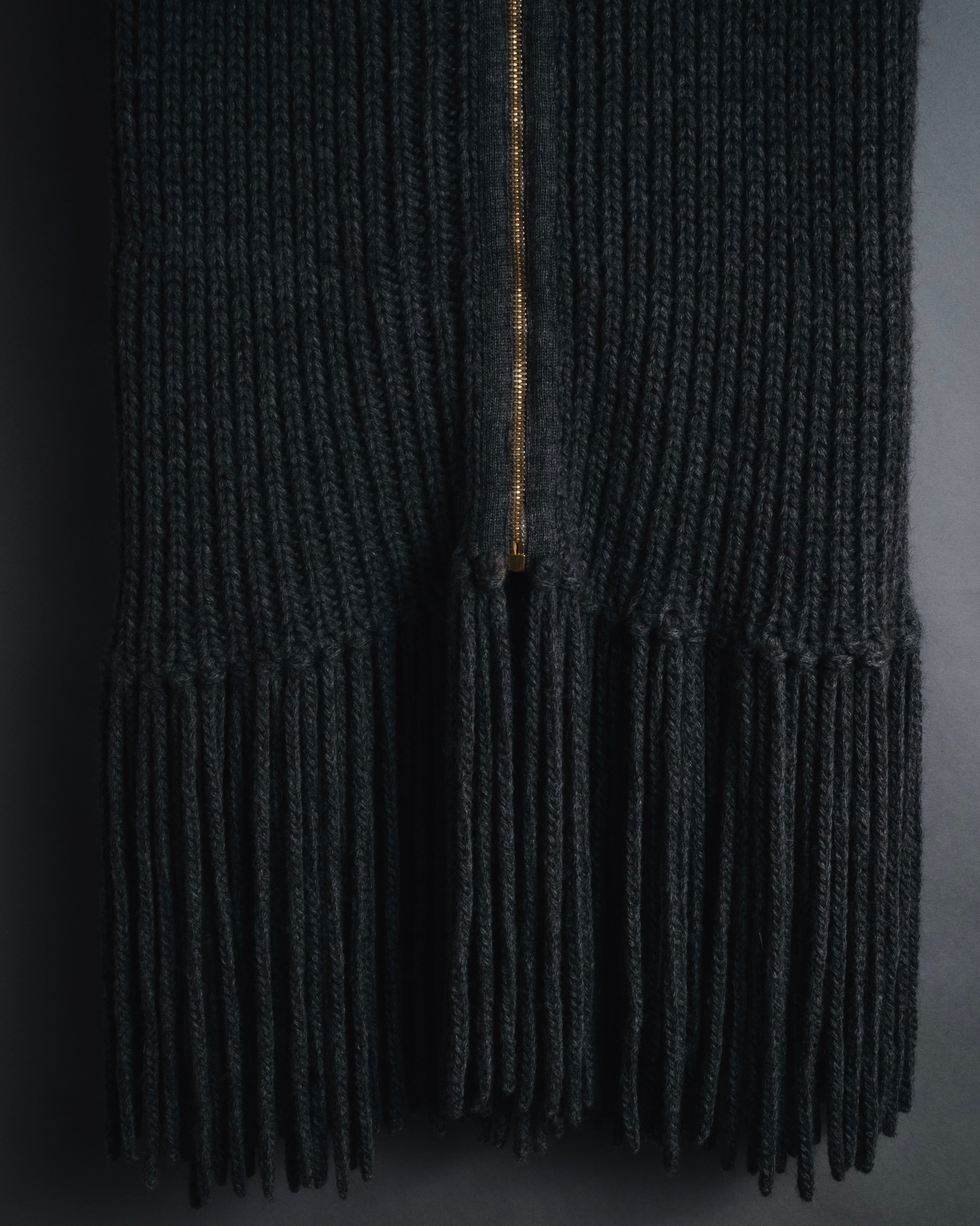 "GUCCI" 2010-11AW ribbed zip-front fringe knit vest