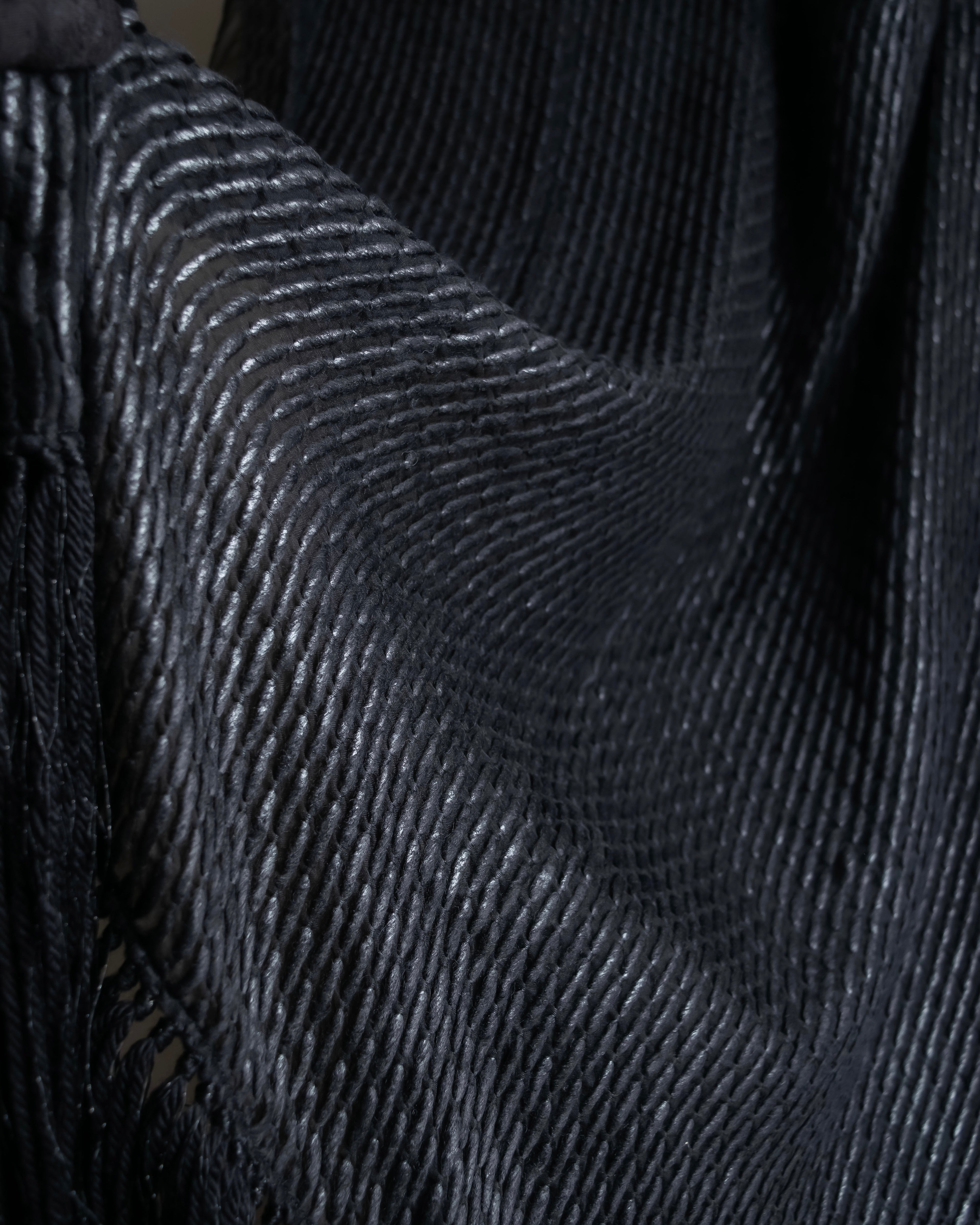 "GIORGIO ARMANI" Waffle low gauge knit fringe design stole