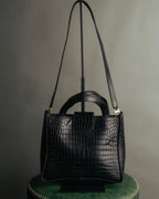 "Salvatore Ferragamo" 90's-00's Croc embossed leather shoulder bag