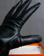 "HERMES" H logo＆gold stud design leather gloves