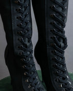 "YELLO" Lace up suede like stiletto heel knee-high boots