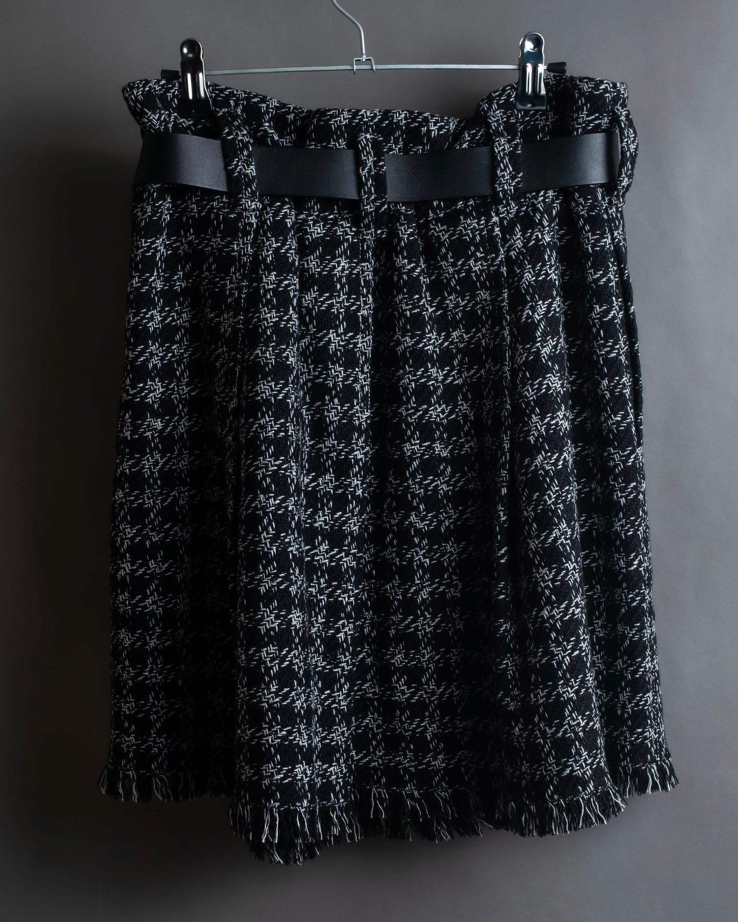 "LOUIS VUITTON" Houndstooth fringe design belted skirt