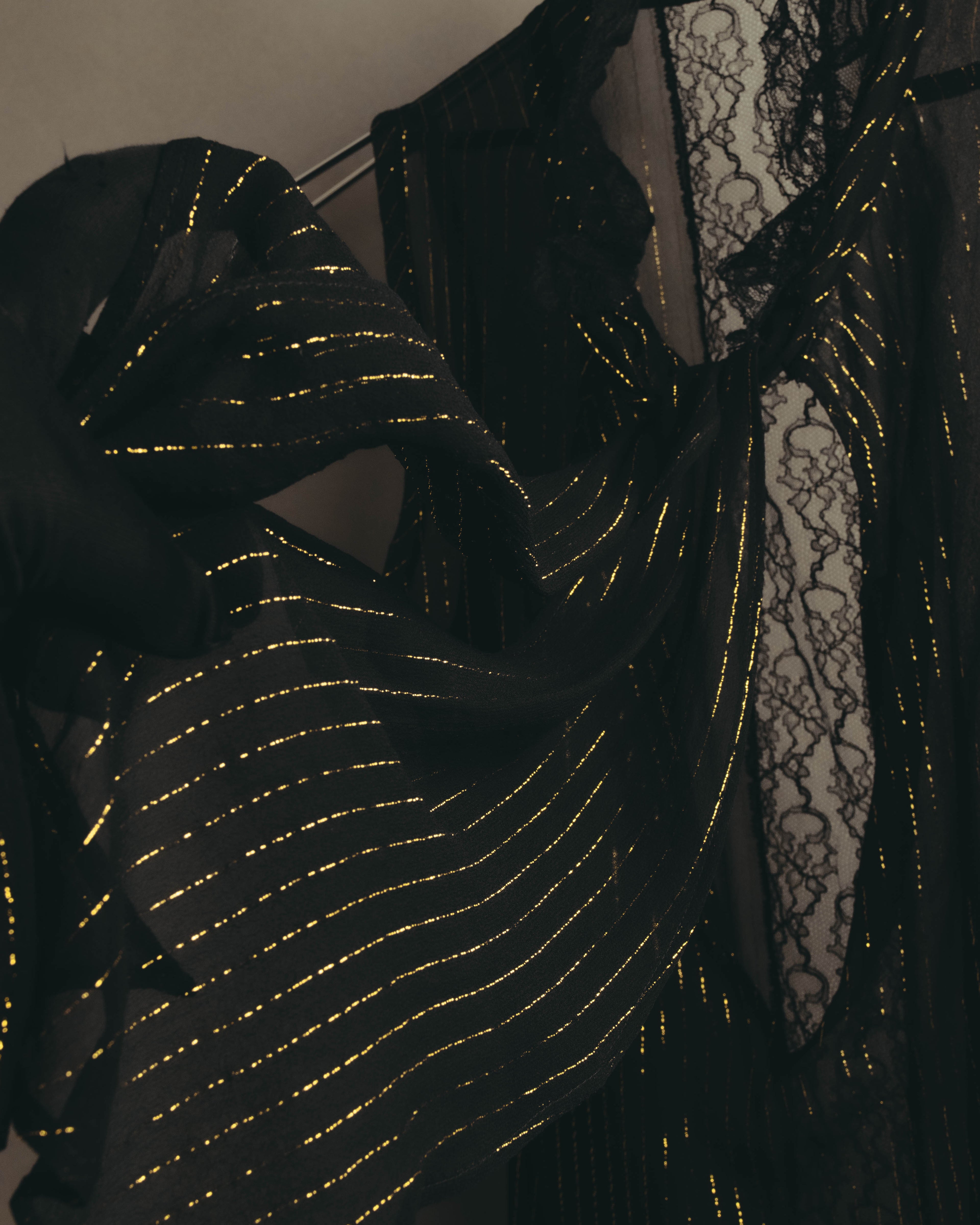 “PINKO” 2010’s Metallic striped lace georgette bow blouse