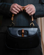 "GUCCI" Black leather bamboo handbag