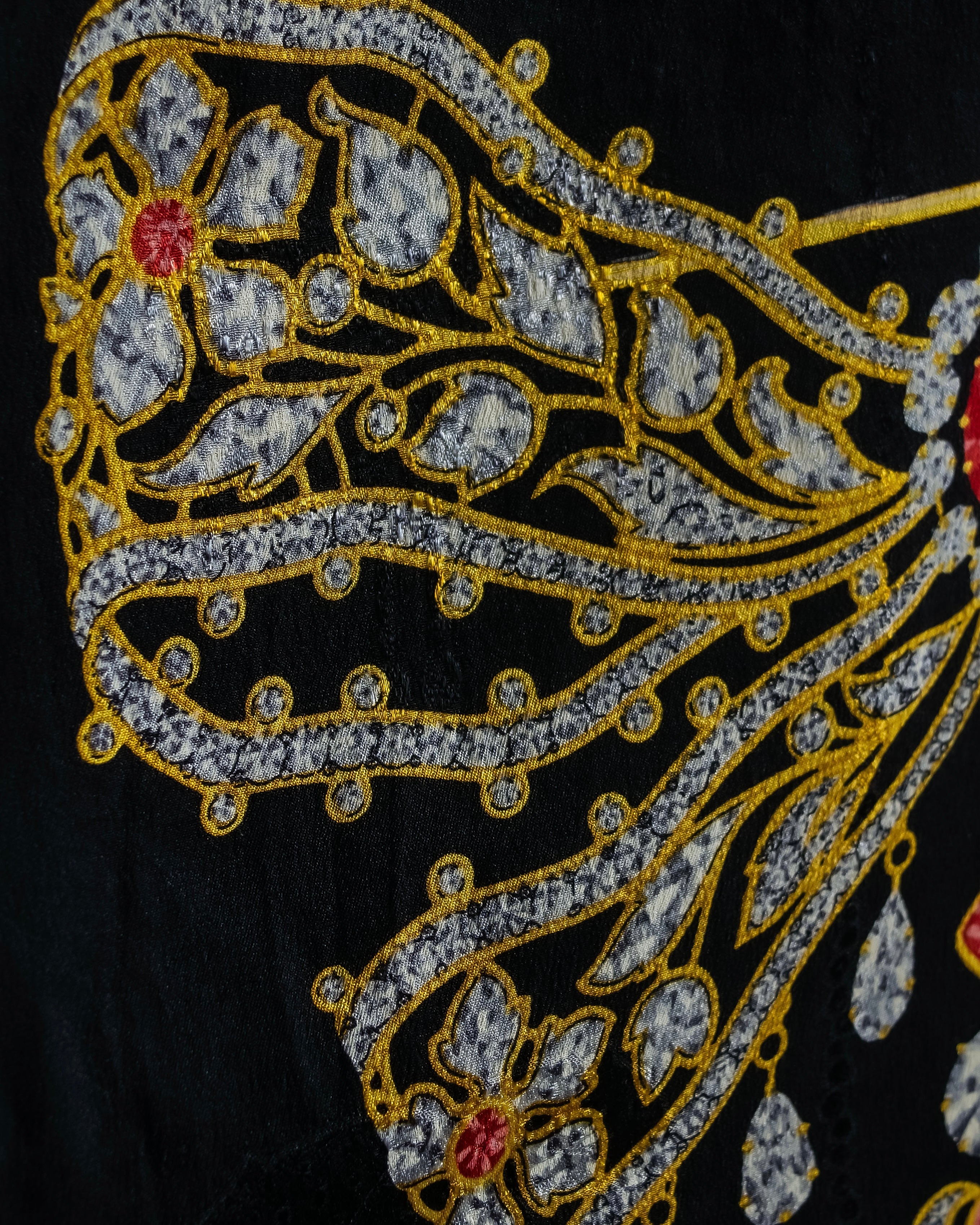 "Cartier" Gemstone brooch motif silk square scarf