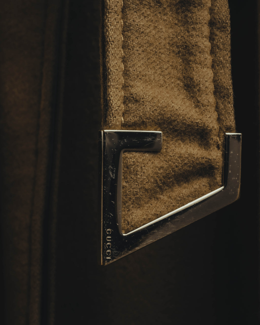 “GUCCI” 00’s-10’s Cashmere-blend leather-trimmed belted long coat