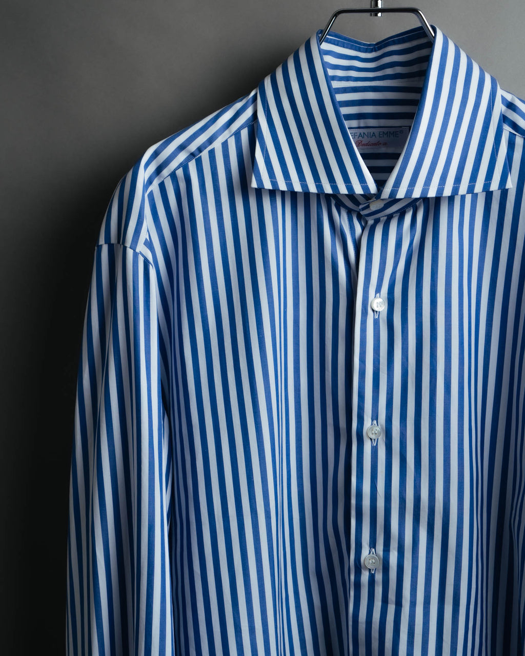 -MOOD MILLÉSIMES- 90’s-00’s vivid blue stripe wide-spread collar shirt