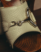 "GUCCI" 90's-00's Horsebit studded wood wedge mule sandals