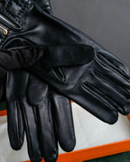 "HERMES" H logo＆gold stud design leather gloves