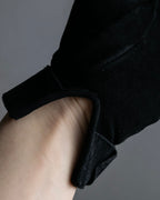 "HERMES" Silver buckle design suede leather gloves