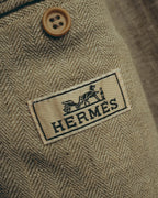 -SPECIAL- “HERMES” 80’s-90’s Herringbone linen suit set