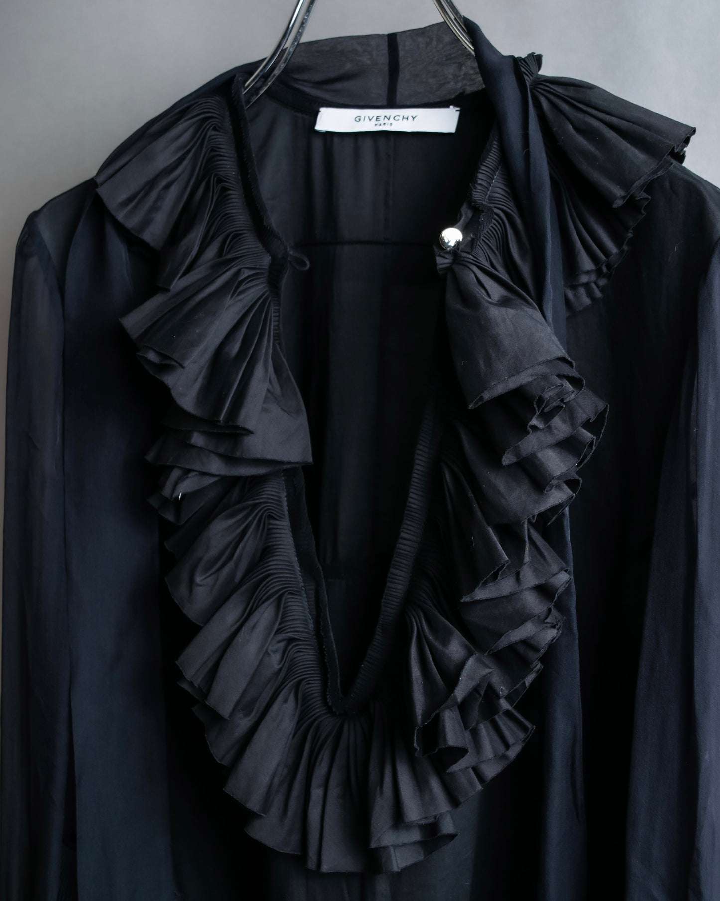 "GIVENCHY" Ribbon frill detail bow tie silk shirt ribbon frill detail