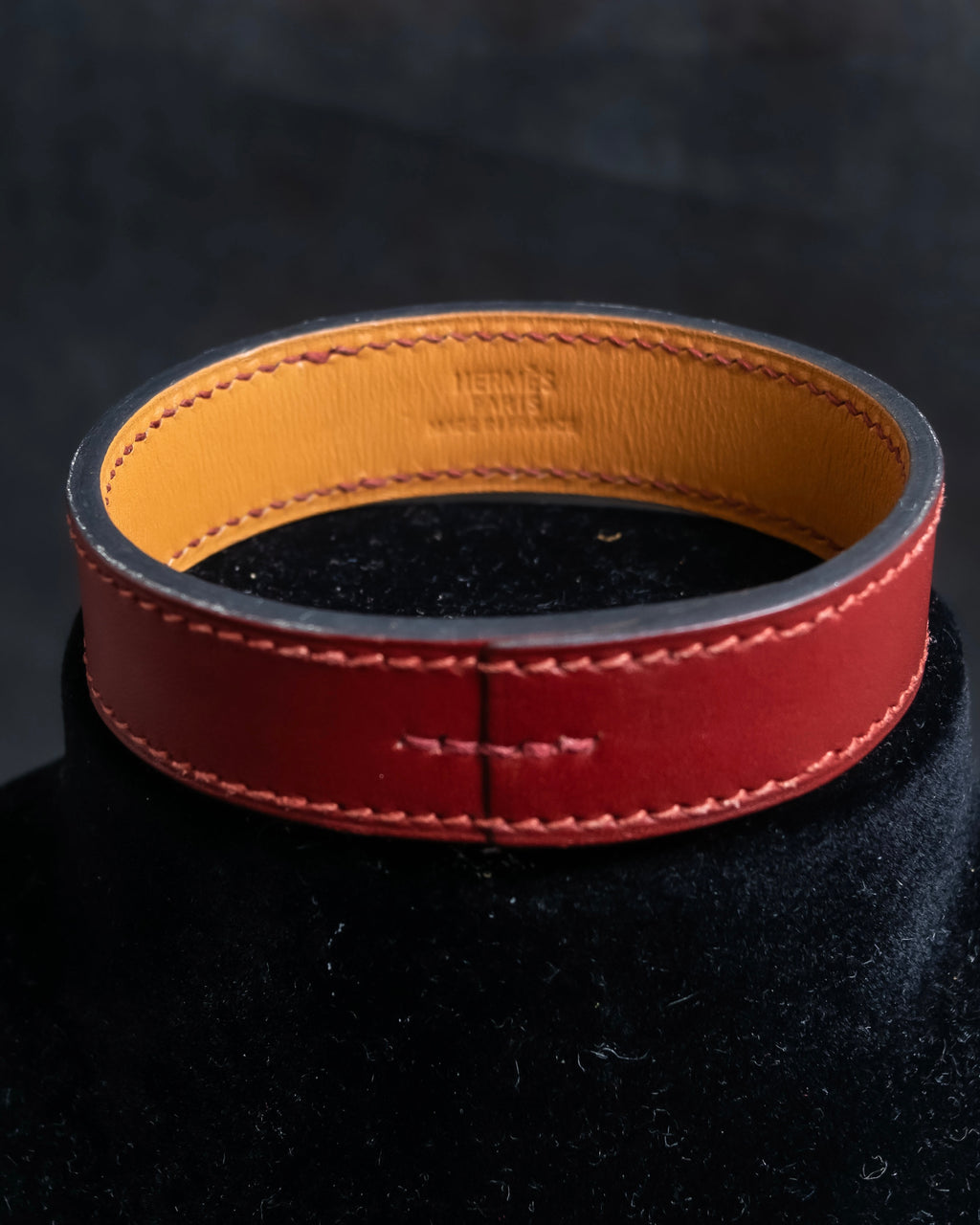 "HERMES" Margiela period burgundy leather bracelet
