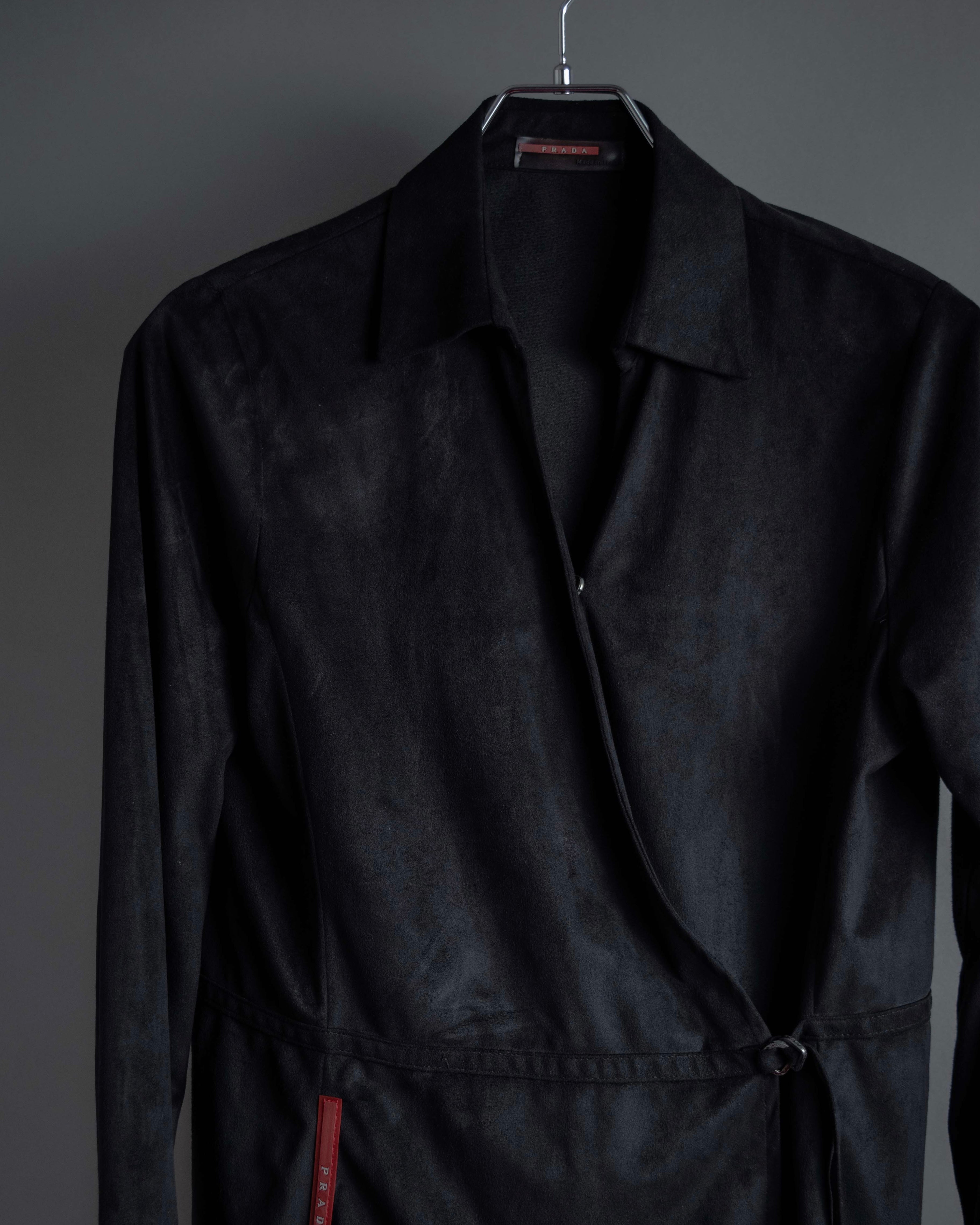"PRADA" Wrap flap design micro suede jacket