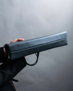 "PRADA" Clasp design grey-blue leather bag