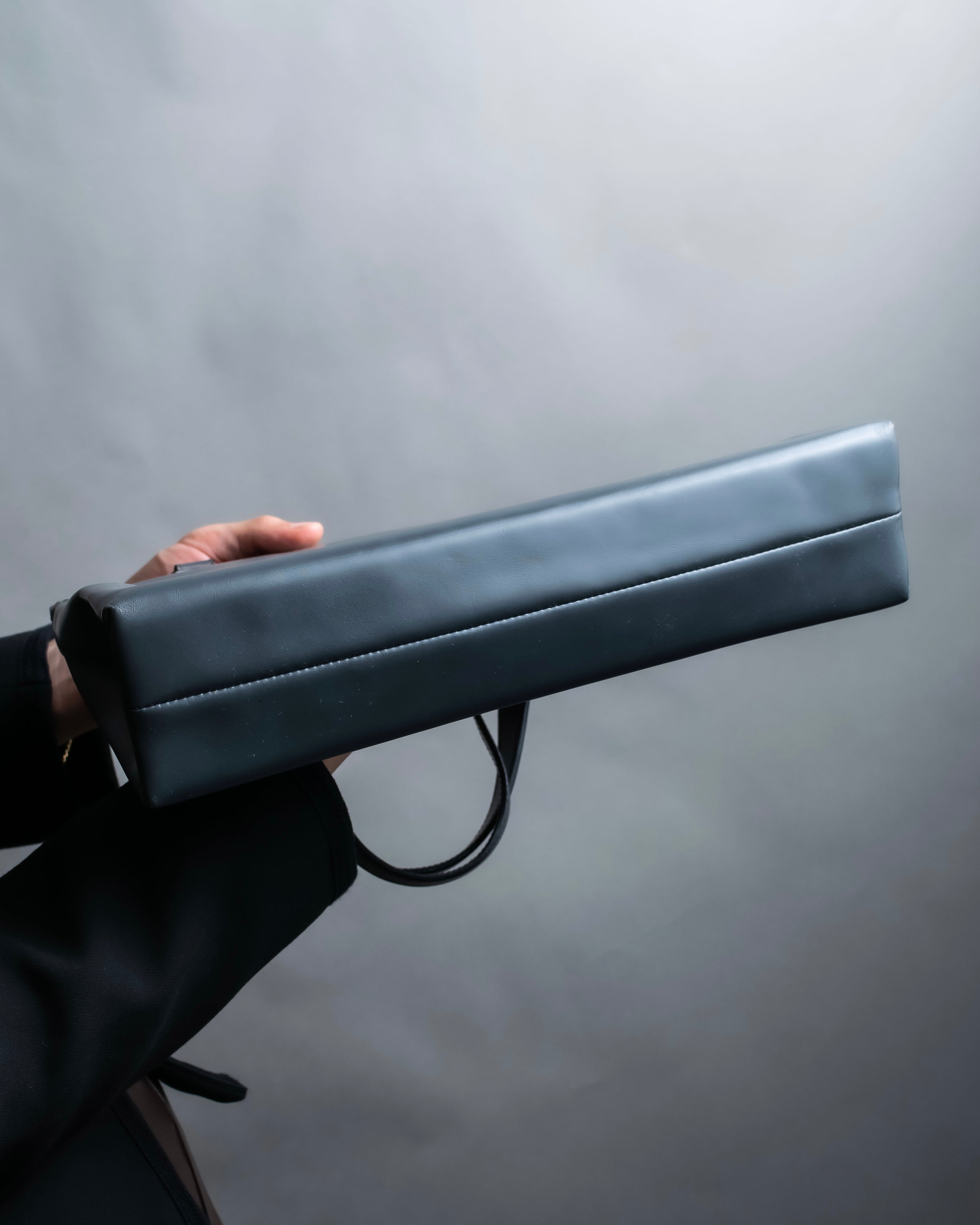 "PRADA" Clasp design grey-blue leather bag