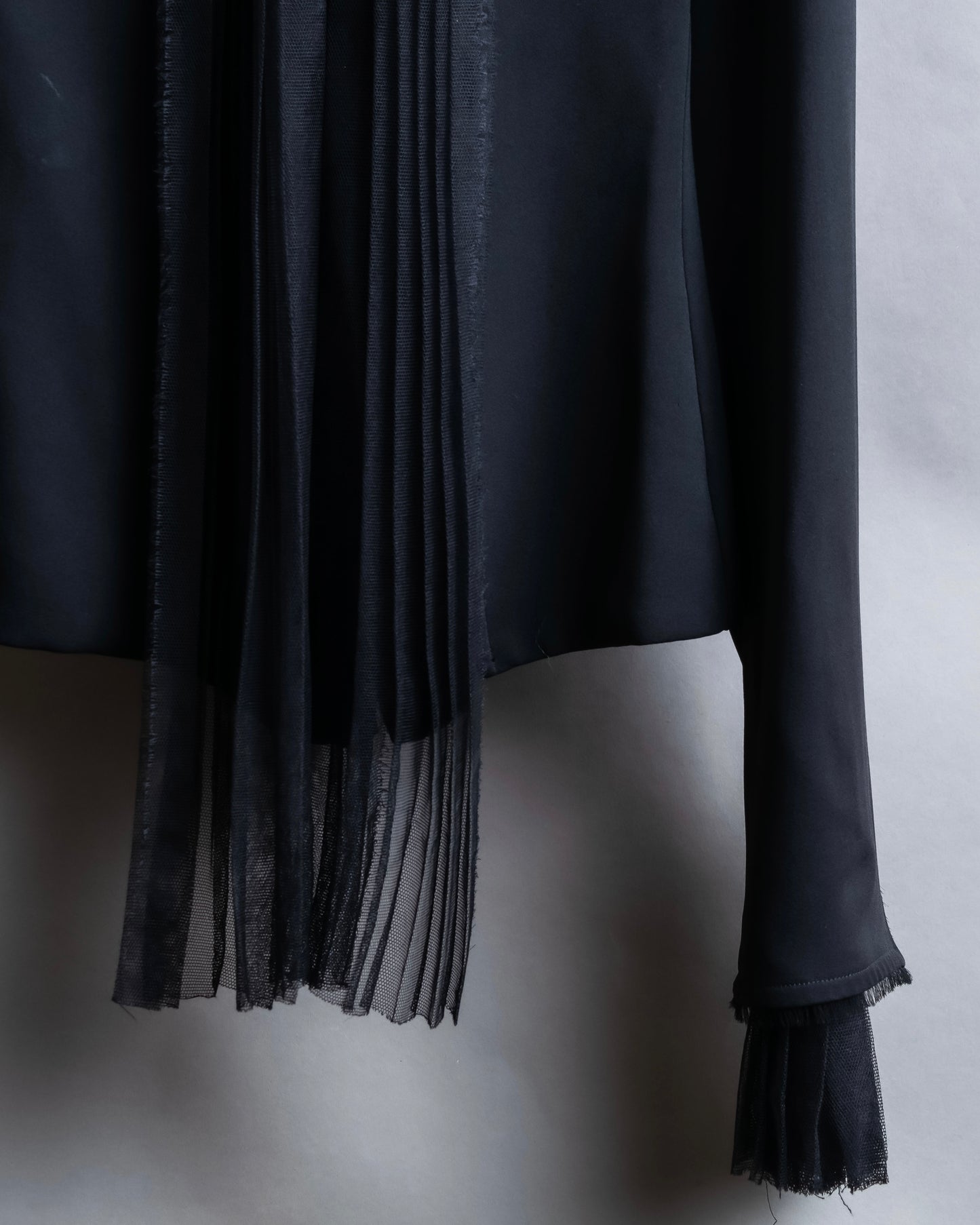 "YVES SAINT LAURENT" 2002 AW Scarf docking tulle design silk double zipper blouse