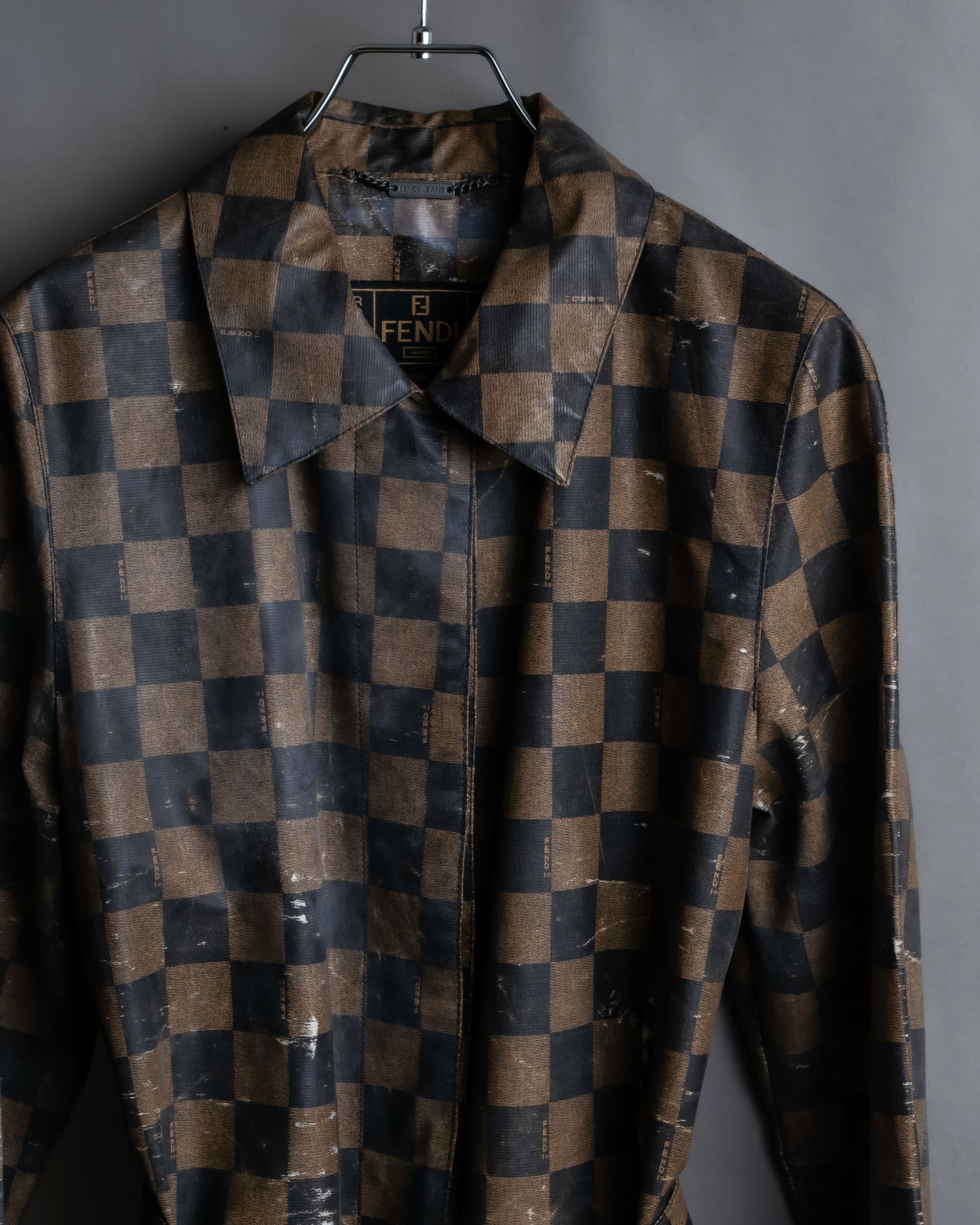 "FENDI" Pecan checkered belted mid length coat