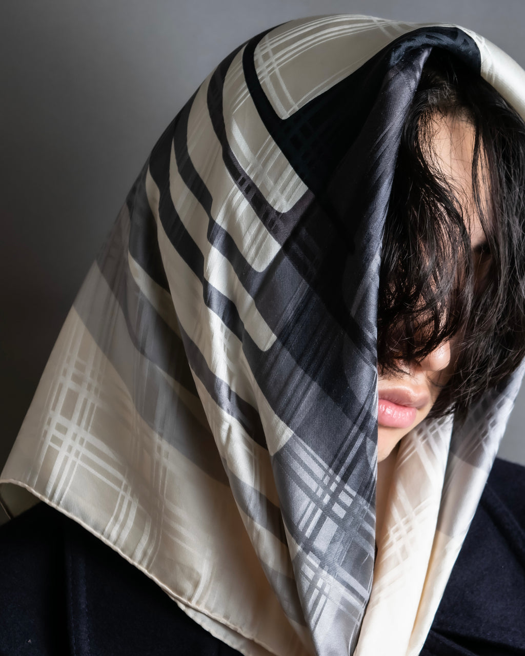 "Christian Dior" Blurred D &amp; check pattern square scarf