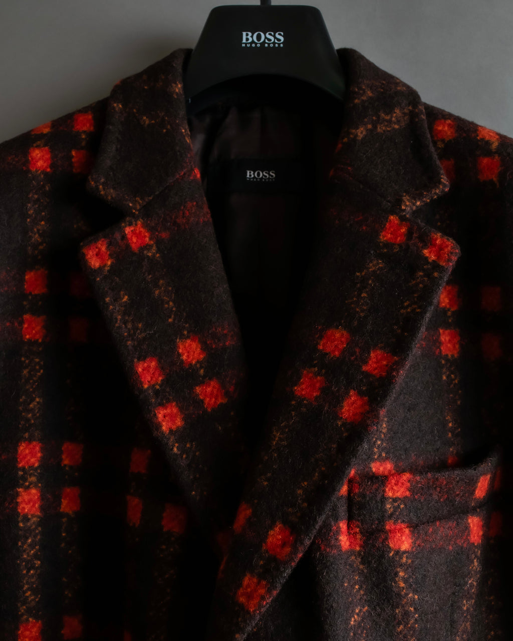 "HUGO BOSS" Plaid brushed wool tailored coat