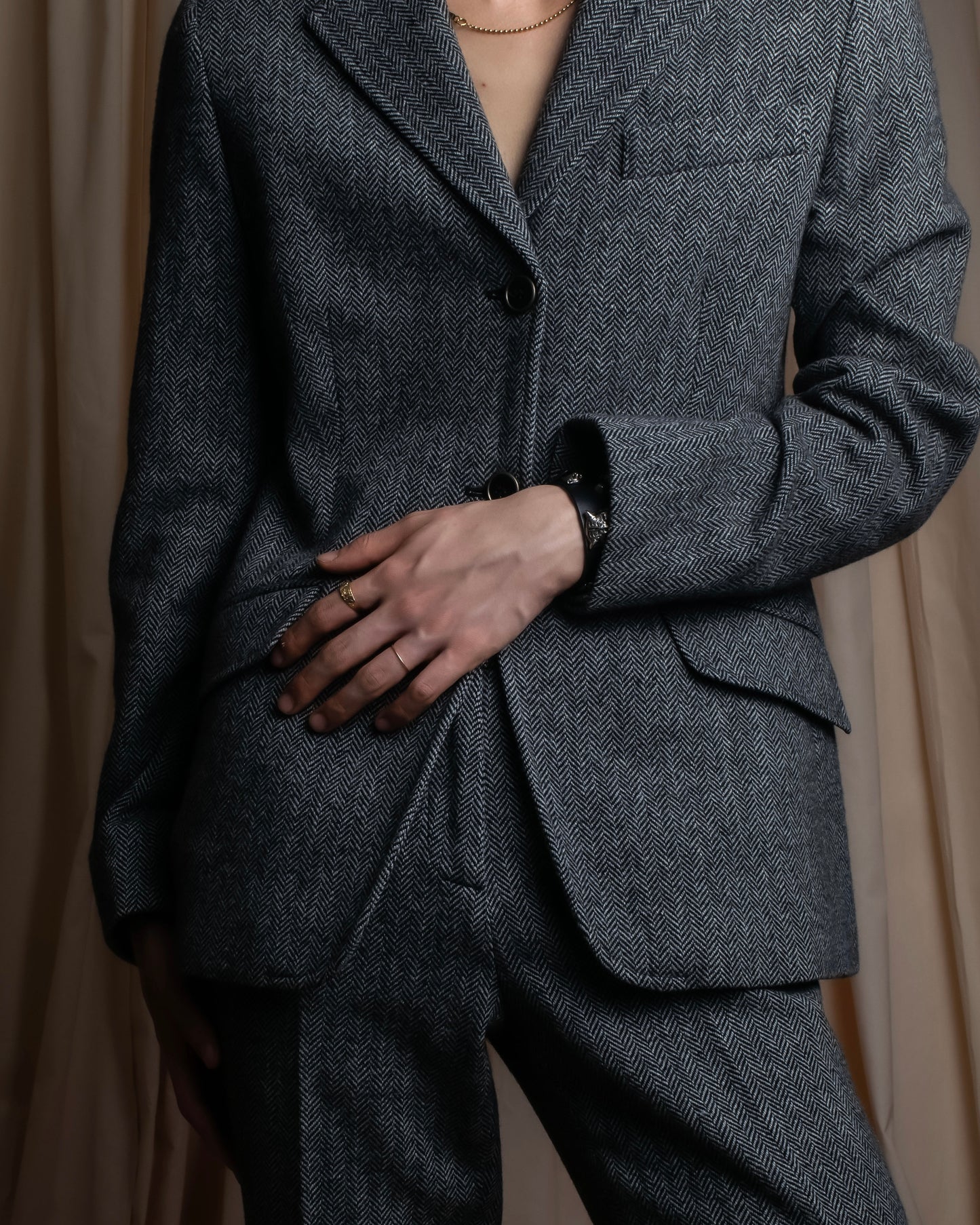 "Weekend Max Mara" Notch lapel tailored jacket & semi flared slacks herringbone set up