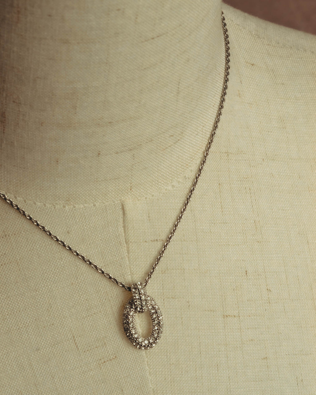 "Christian Dior" 80's-90's Rhinestone oval pendant necklace