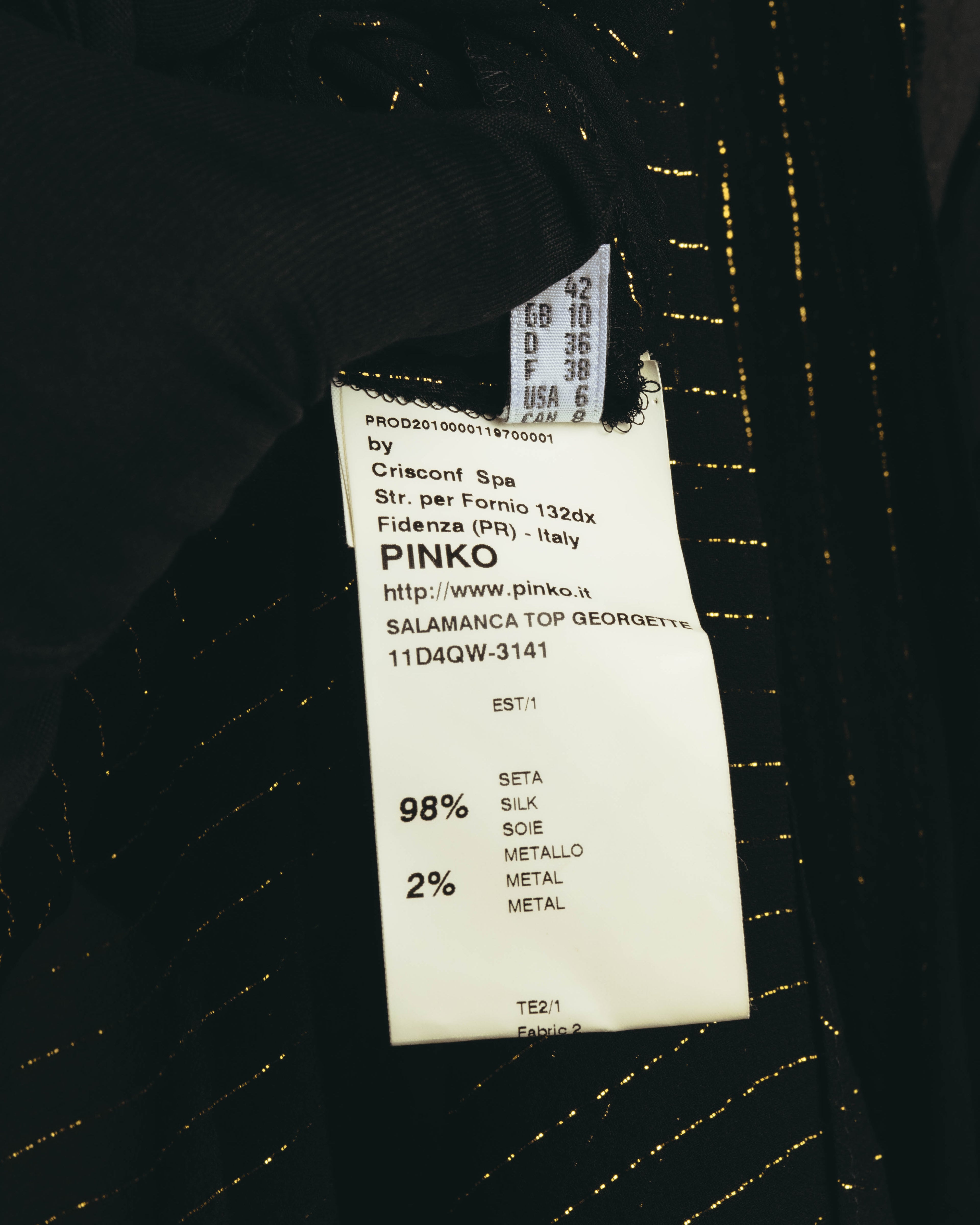 “PINKO” 2010’s Metallic striped lace georgette bow blouse