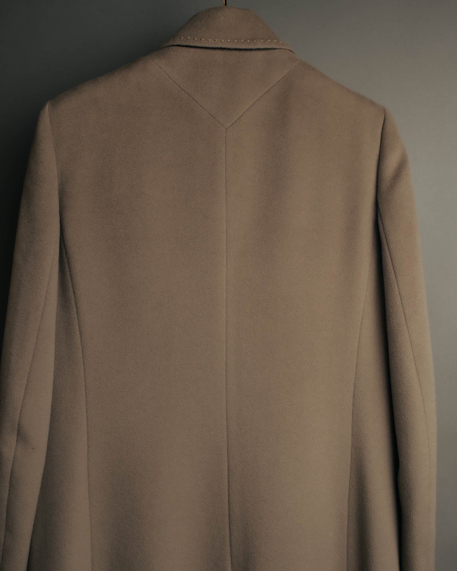 -SPECIAL- "FENDI" 90's-00's Cashmere blend long coat with leather contrast