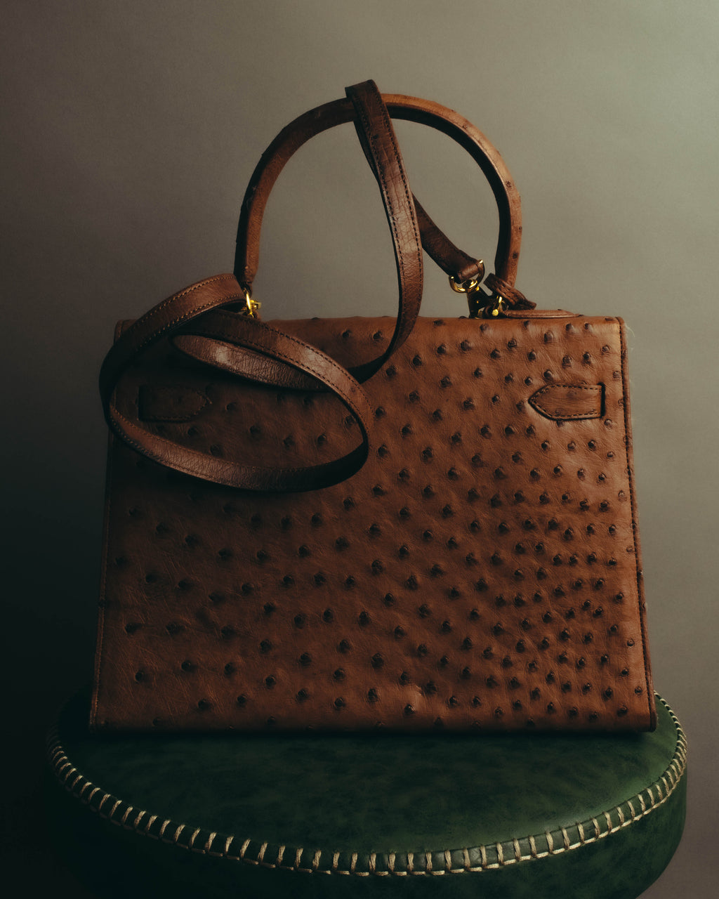 "JARDIN DES SACS" 80's-90's Structured ostrich leather top handle bag
