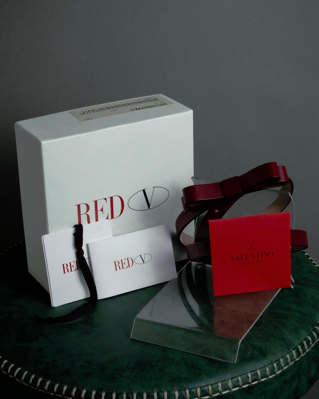 "RED VALENTINO" Bow motif Rosso color leather narrow belt