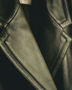 -SPECIAL- “LOEWE” 80’s-90’s Gold buttoned olive leather double-breasted tailored jacket