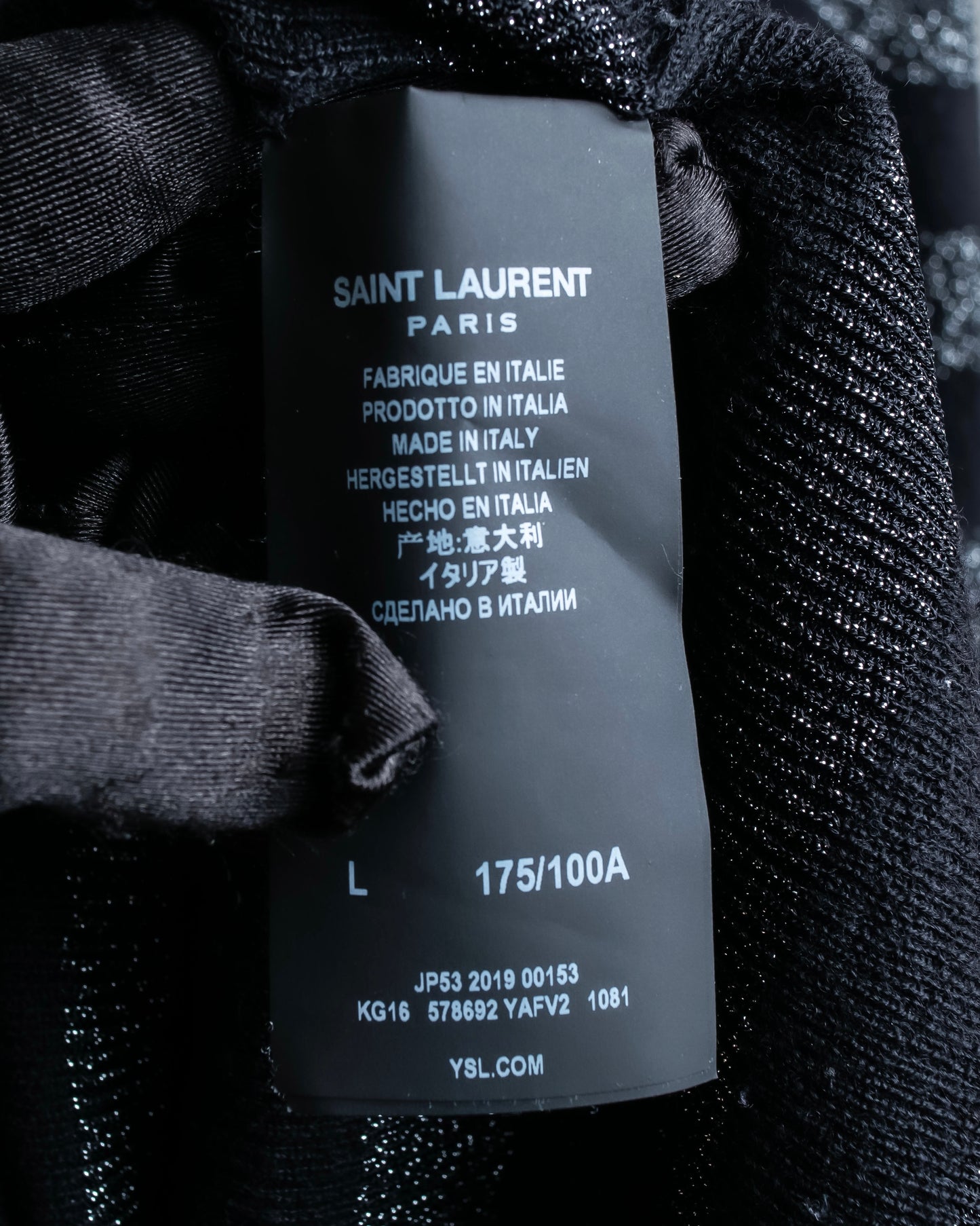 "Saint Laurent Paris" Glittery border pattern relaxed knit