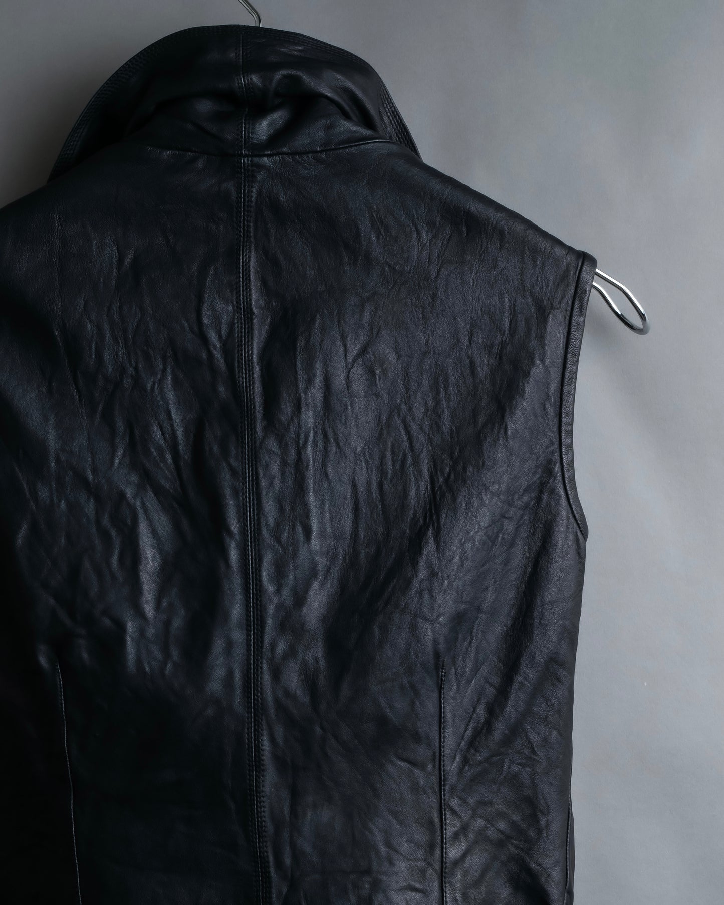 "Rick Owens" 100% lamb leather high neck sleeveless jacket