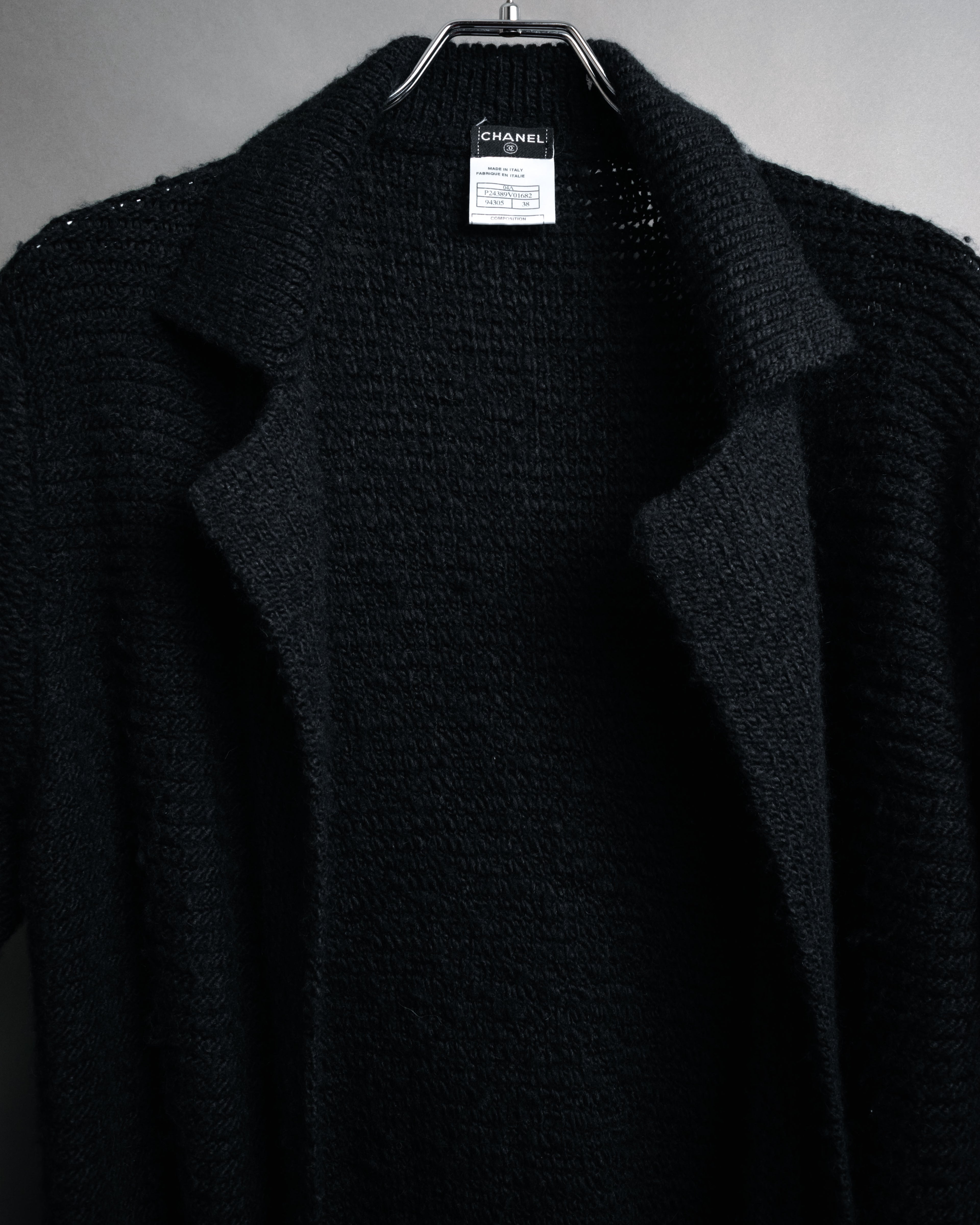 -SPECIAL- “CHANEL“ 2004 Leather interlaced long knit coat