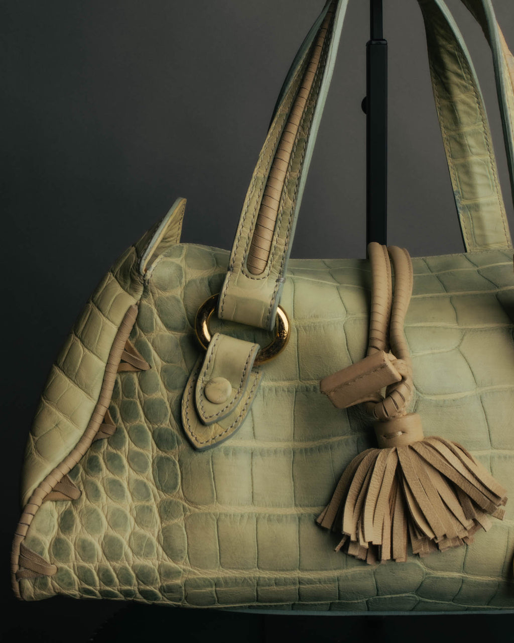 "GIORGIO ARMANI" 00's Crocodile-embossed leather tassel handbag