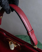 "BVLGARI" Marble motif burgundy color leather shoulder bag