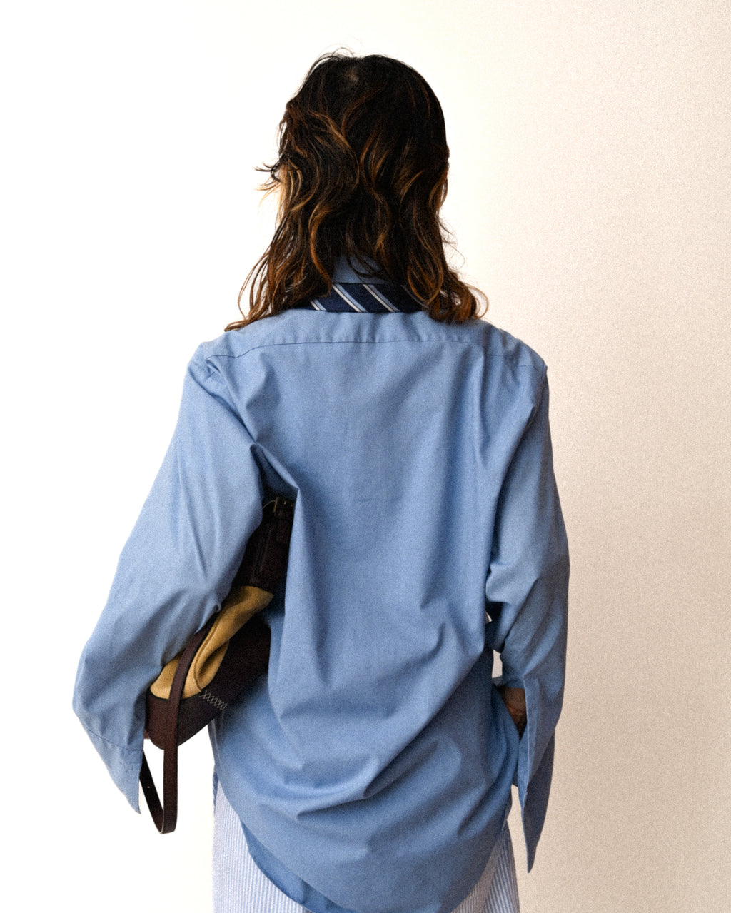 VINTAGE/ Pointed Collar French Cuff Shirt Blue