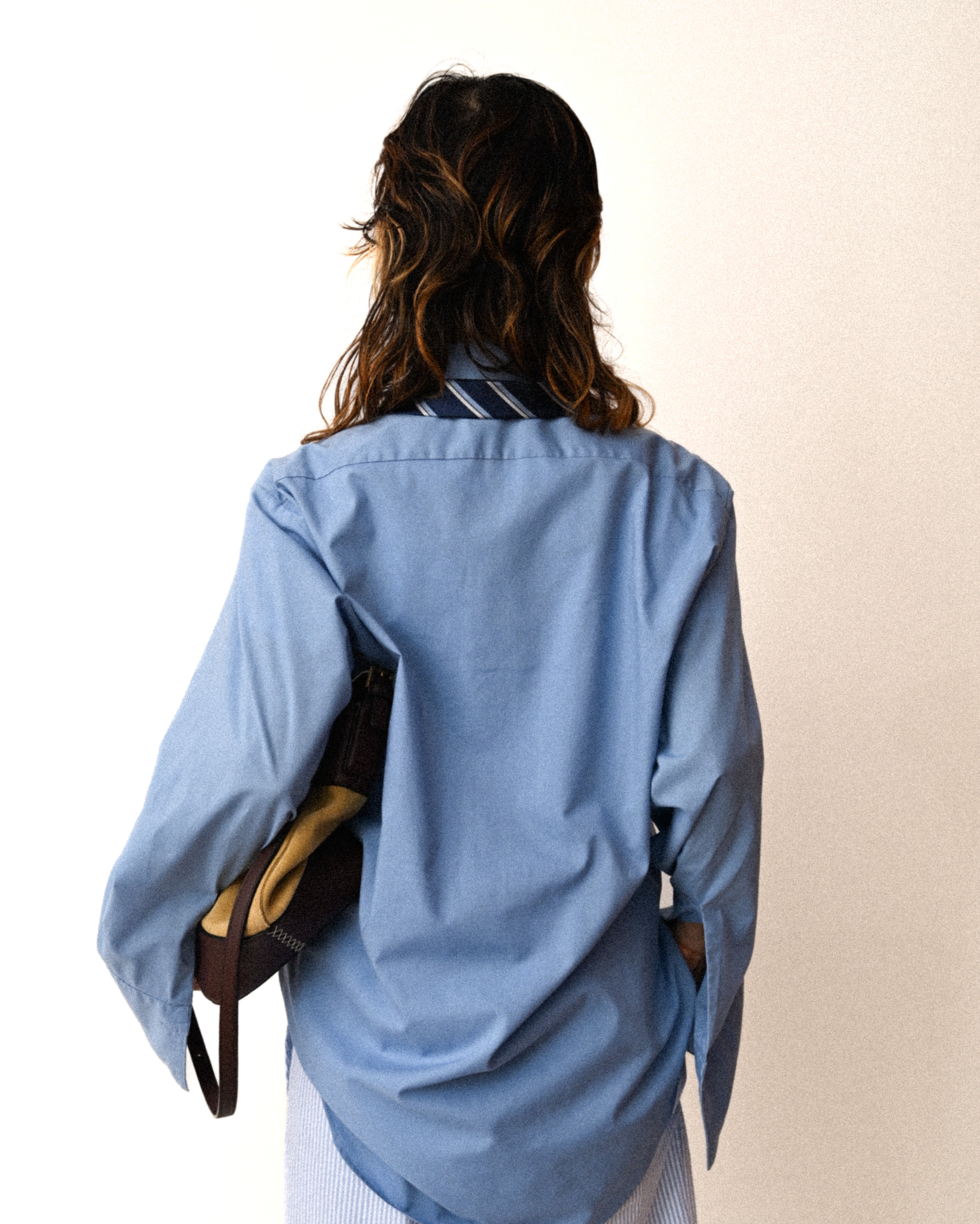 VINTAGE/ Pointed Collar French Cuff Shirt Blue