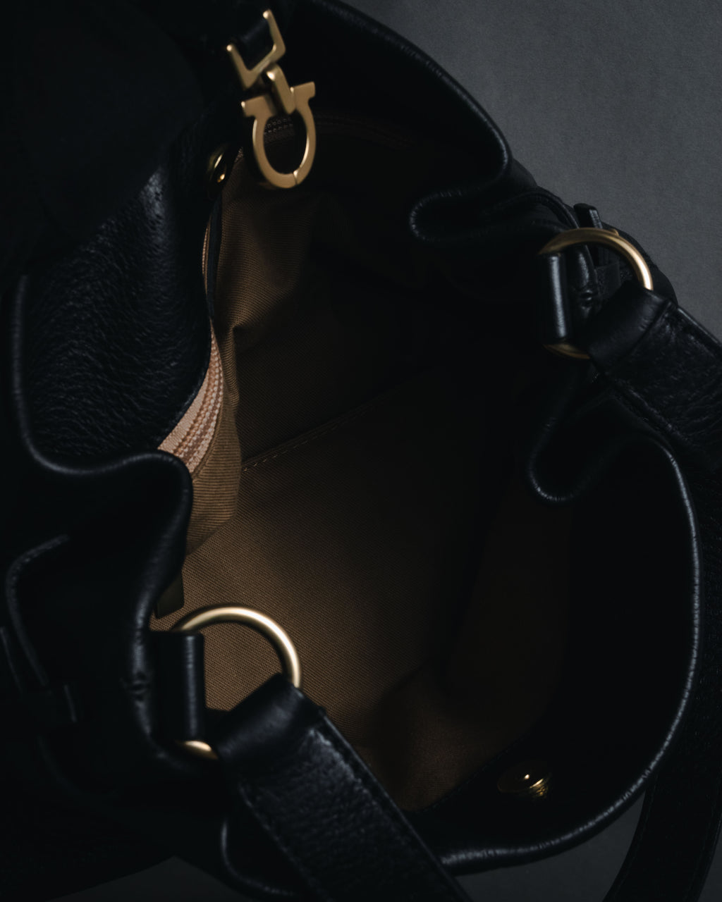 “Salvatore Ferragamo” Pebbled leather gancini hobo shoulder bag