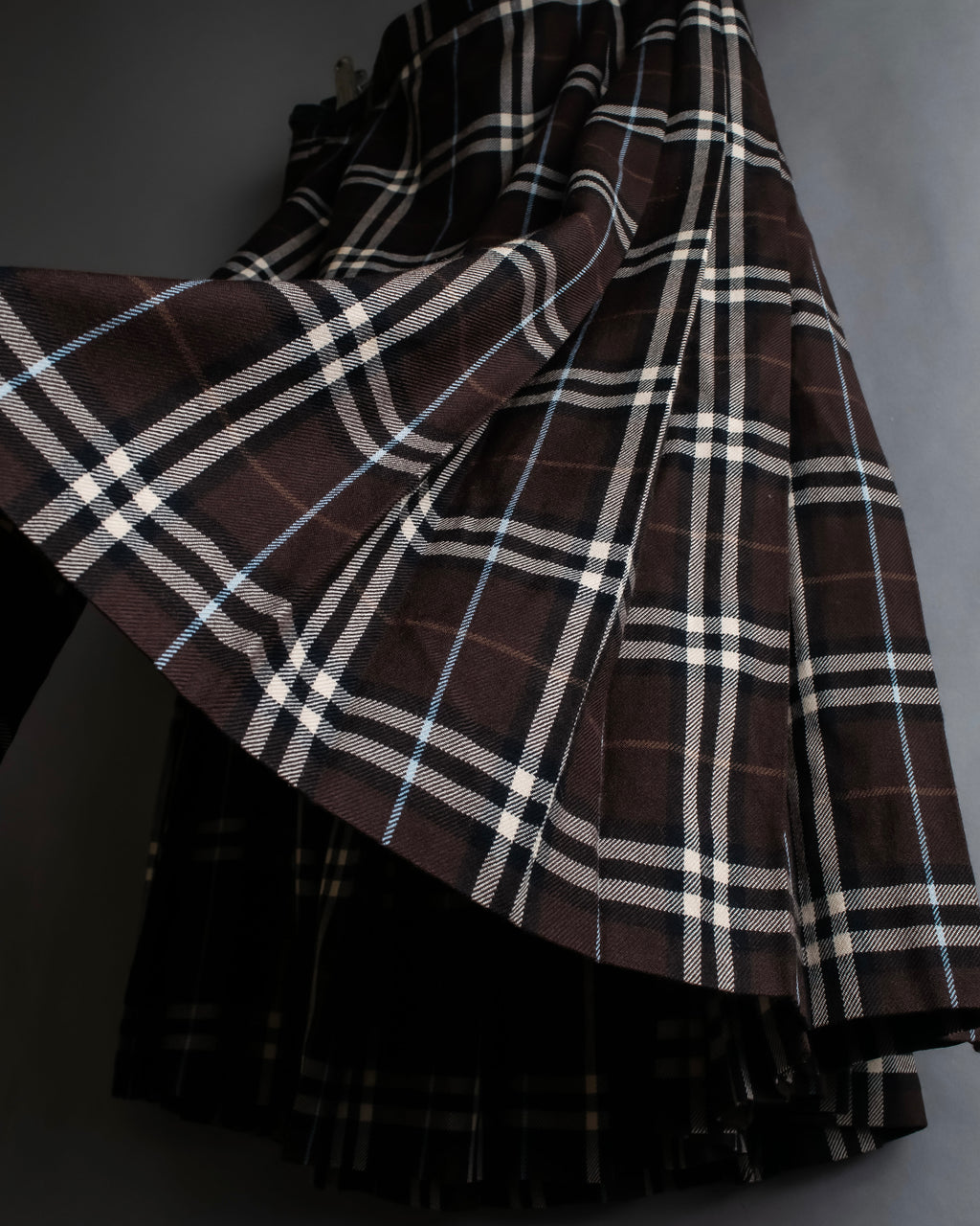 "BURBERRY" Brown tartan check pleated wrap skirt