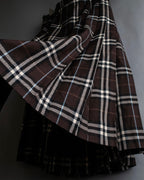 "BURBERRY" Brown tartan check pleated wrap skirt