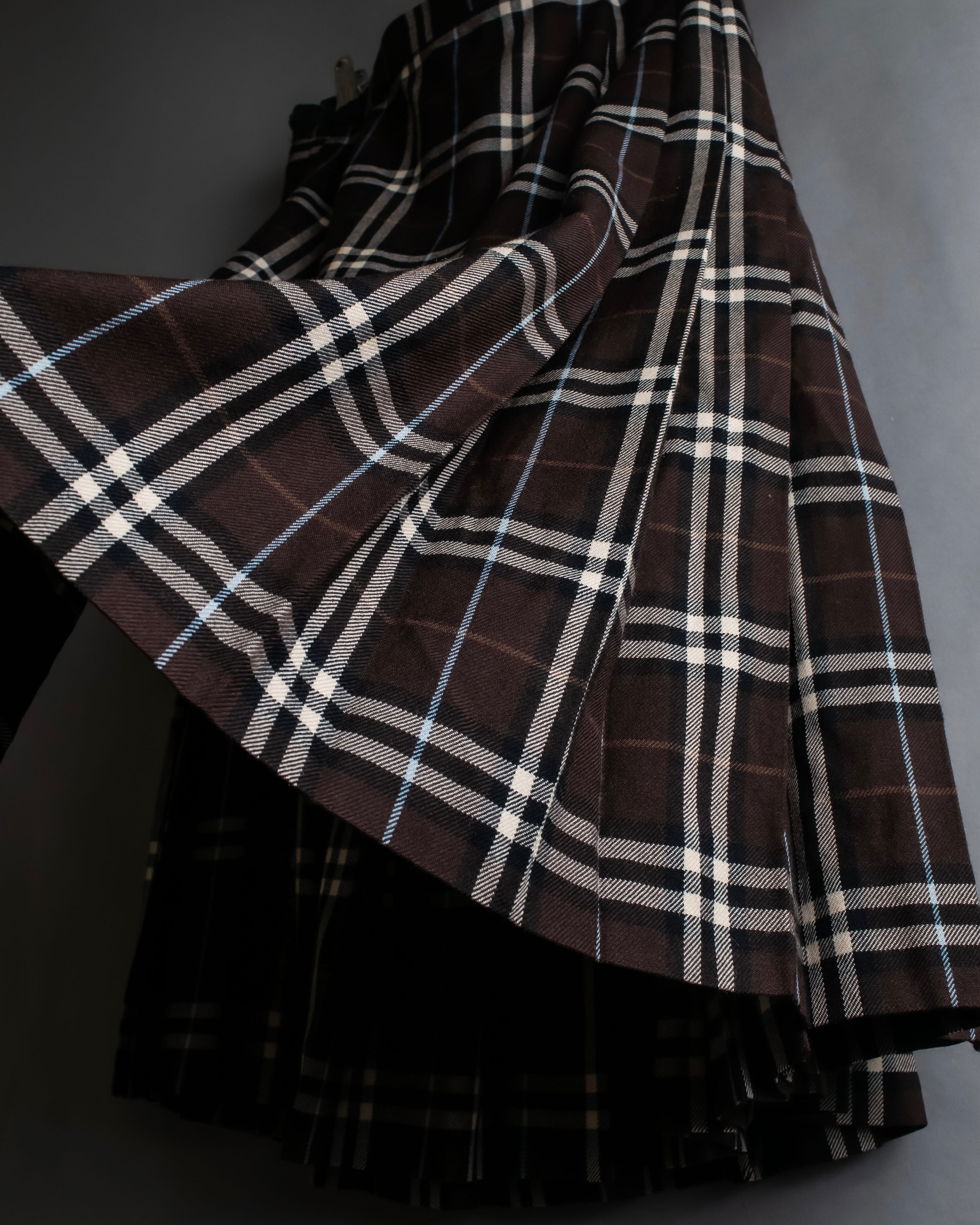"BURBERRY" Brown tartan check pleated wrap skirt