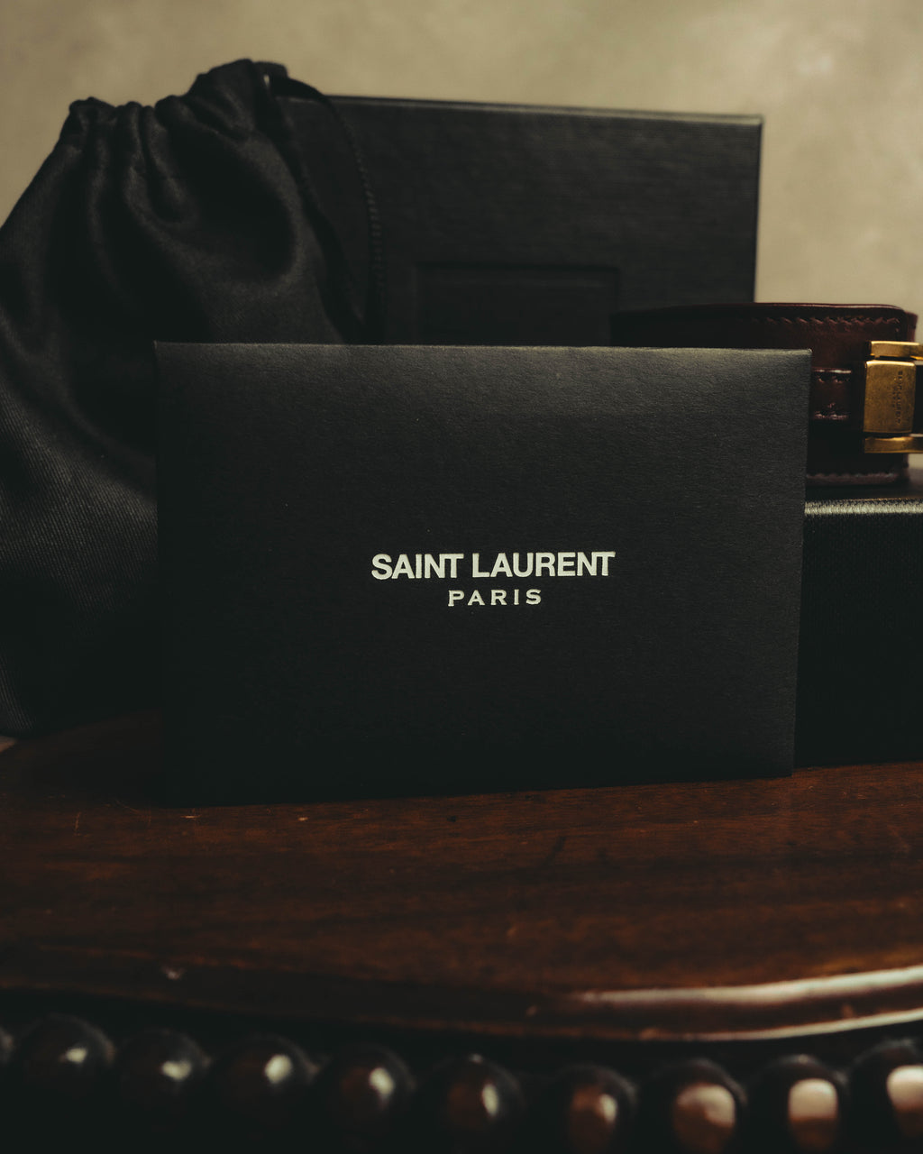 –SPECIAL– "Saint Laurent" 10's Burgundy leather wide cuff bracelet with antique gold buckle