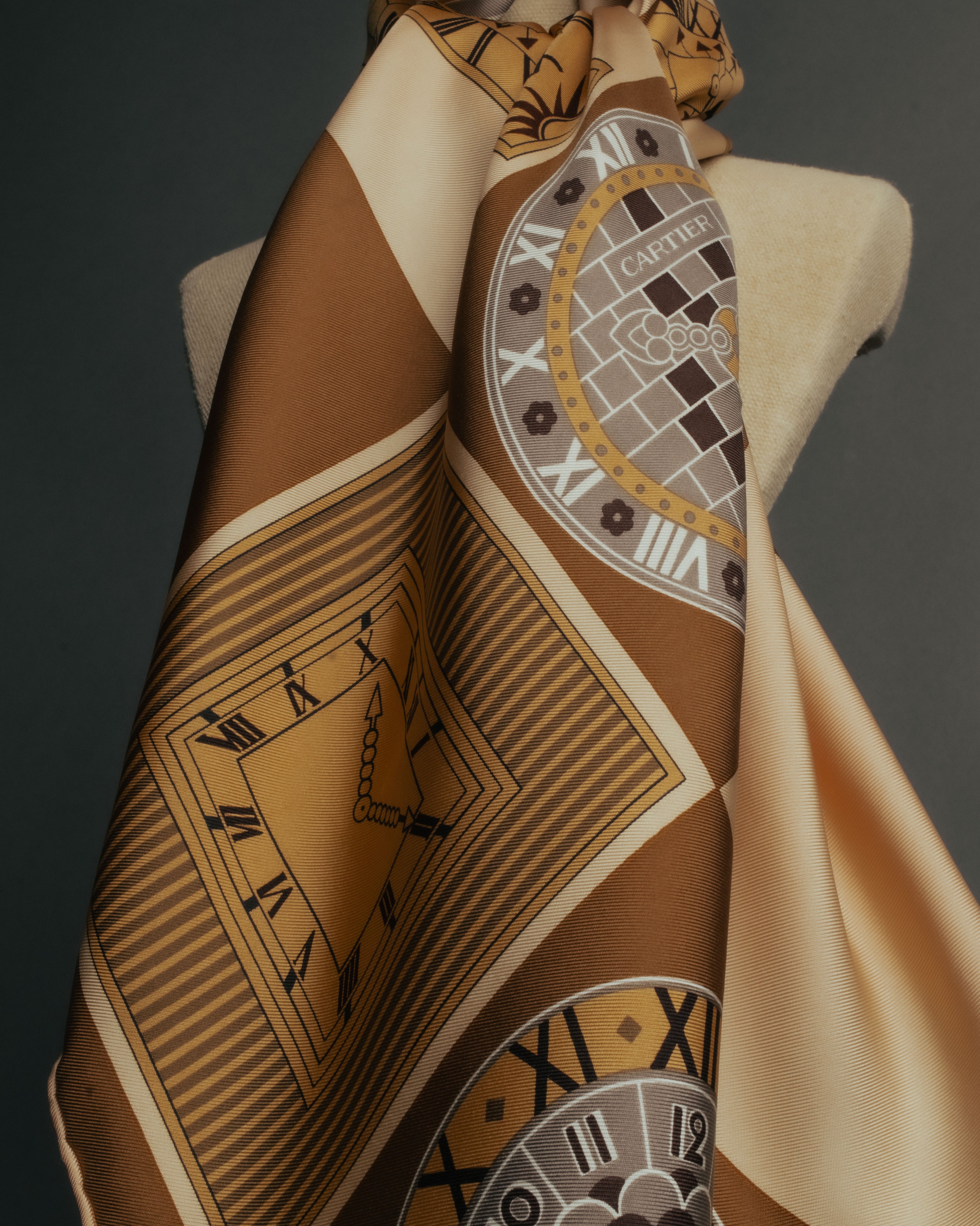“Cartier“ 80’s-90’s Timepiece motif silk scarf