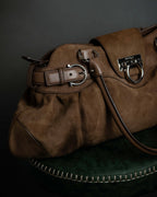 "Salvatore Ferragamo" Gathered form Gancini motif design suede hand bag