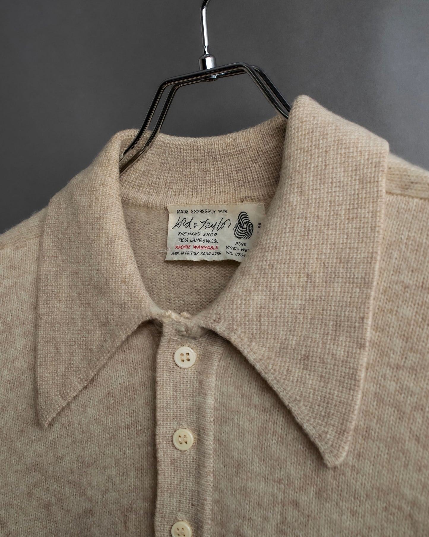 "Vintage 100% lambswool long sleeve knitted polo shirt"