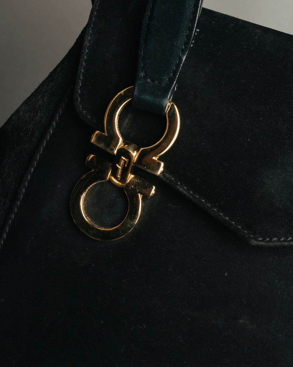 “Salvatore Ferragamo” 1995 Double gancini suede leather handbag