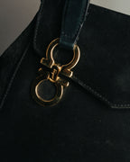“Salvatore Ferragamo” 1995 Double gancini suede leather handbag